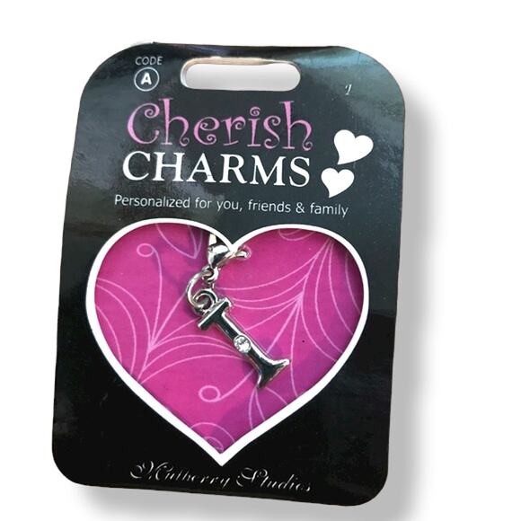 Cherish Charms I Monogram Initial Bracelet Charm NEW NWT Silvertone - Picture 1 of 4